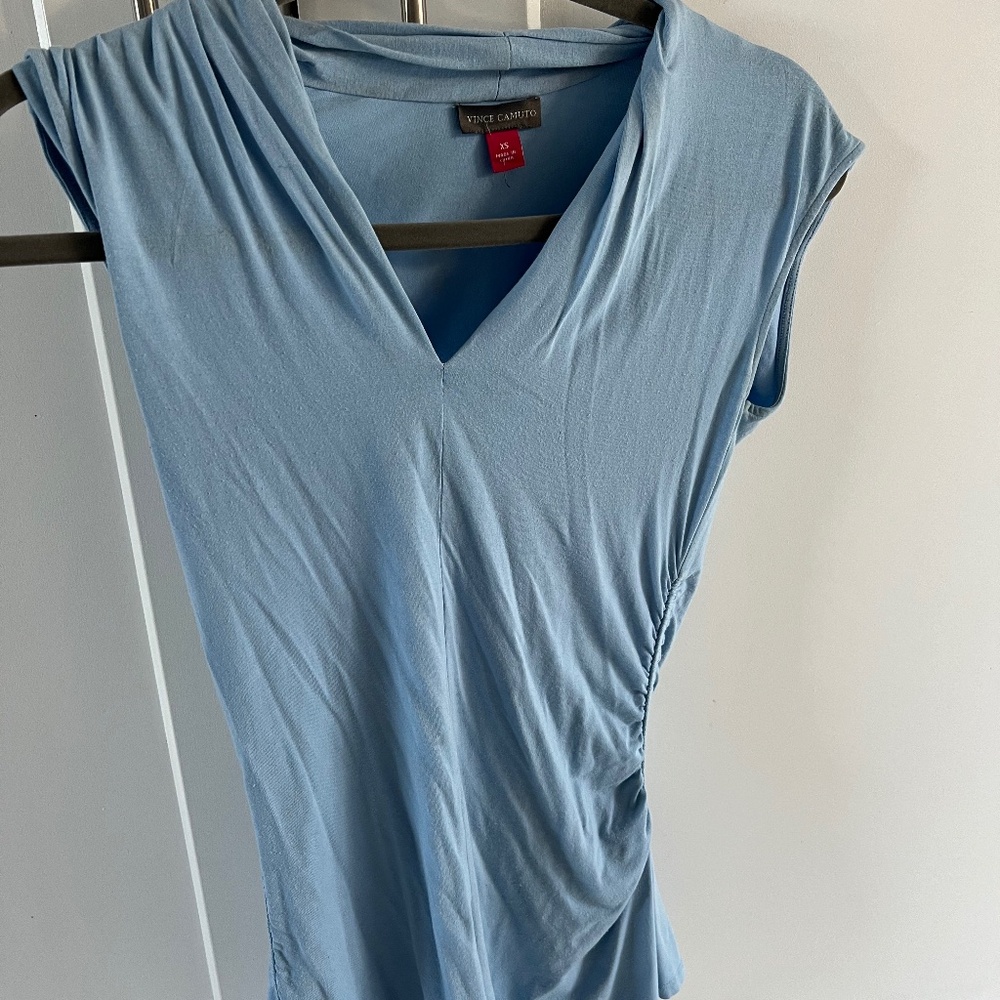 Vince Camuto Womens Pastel Blue Tiered V-Neck Shirt Blouse Top XS